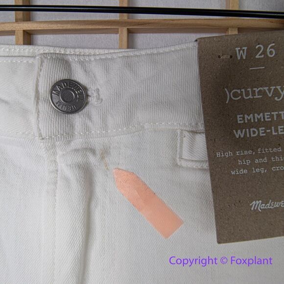 New! Madewell The Curvy Emmett Wide-Leg‎ Jean in Tile White, size 26 - Picture 7 of 16